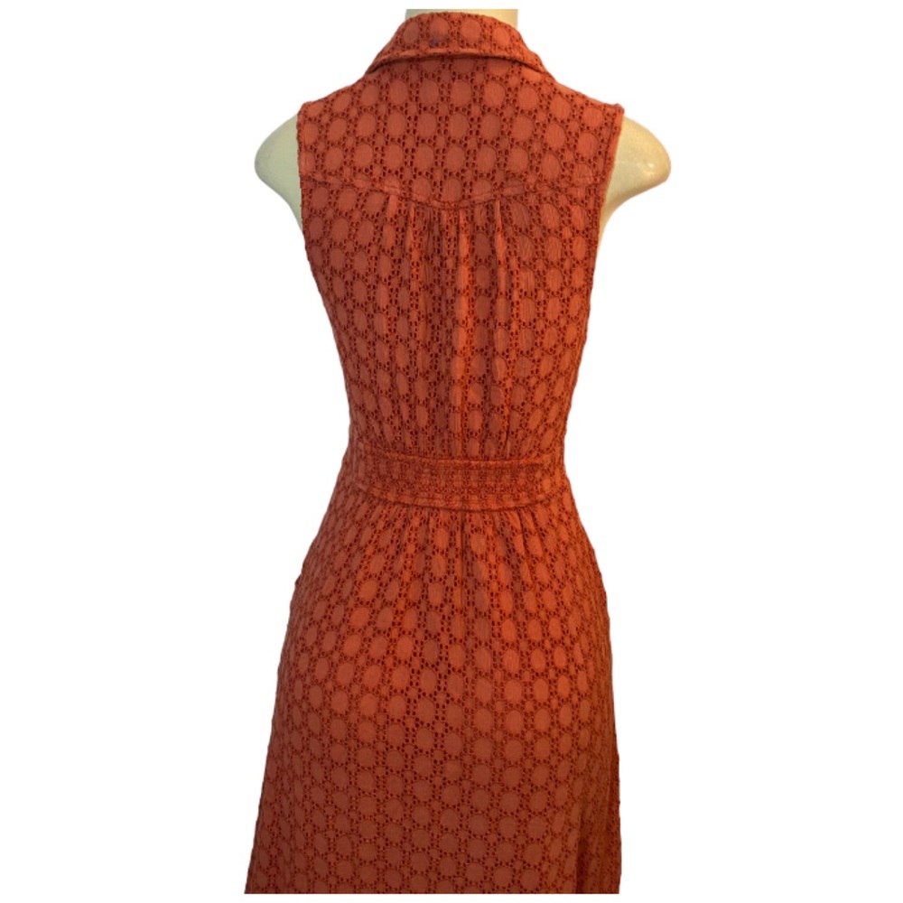 ANTHROPOLOGIE Burnt Orange Eyelet Fit & Flare Sleeveless Dress With Pock… - Picture 7 of 9